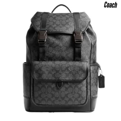 Coach League Flap Backpack in Charcoal Signature